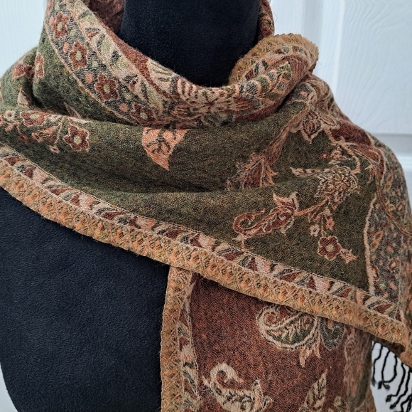 Kandahar 100% Woven Merino Wool Scarf With Fringe    Size 11"×54" - Picture 4 of 10